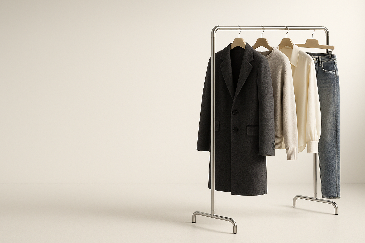 Minimal studio rack met designerkleding